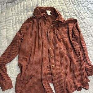 COPY - Rust waffle knit button down size S/M